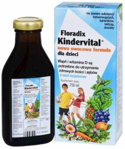 Wapń i witamina D dla dzieci w płynie bezglutenowy 250 ml SALUS (FLORADIX),
