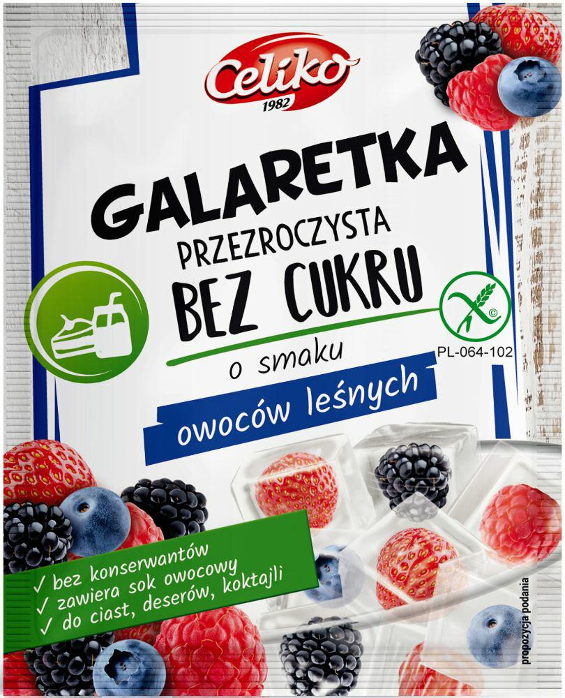 Galaretka przezroczysta bez cukru o smaku owoców lesnych bezglutenowa 14 g CELIKO